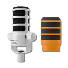 Rode PodMic USB Broadcast Mic White  WS14 Pop Filter Orange 