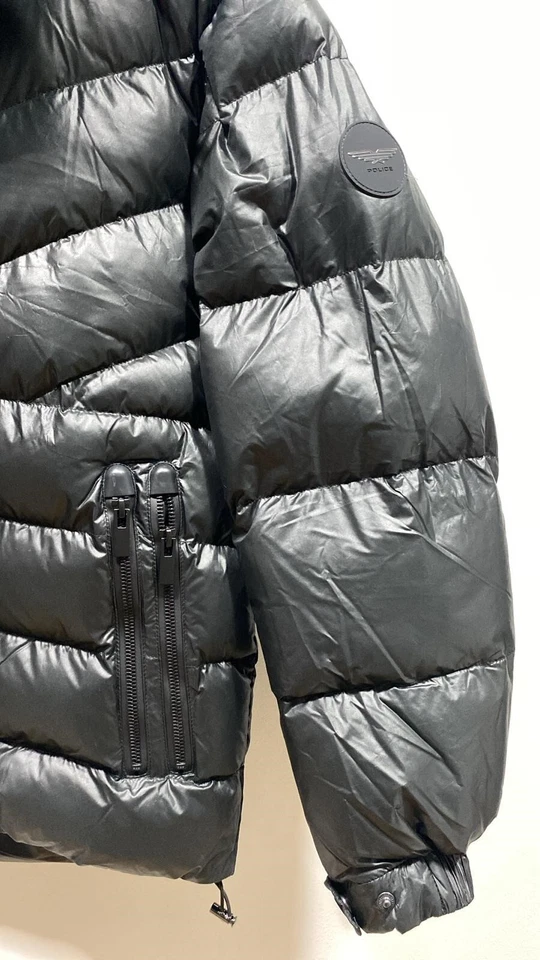 MENS POLICE BRAND BLACK HOODED PUFFER PADDED WINTER JACKET COAT (S-XXL) - Image 2 of 4