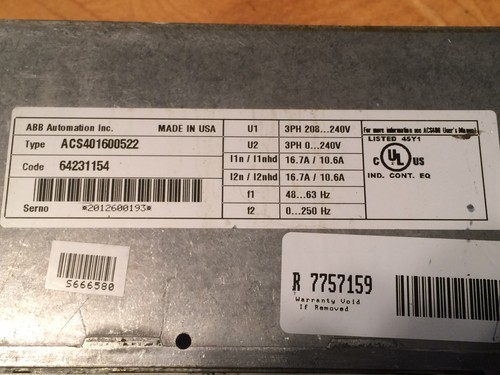 ABB AC Drive, # ACS401600522 5 HP 230 Volt - Picture 3 of 4