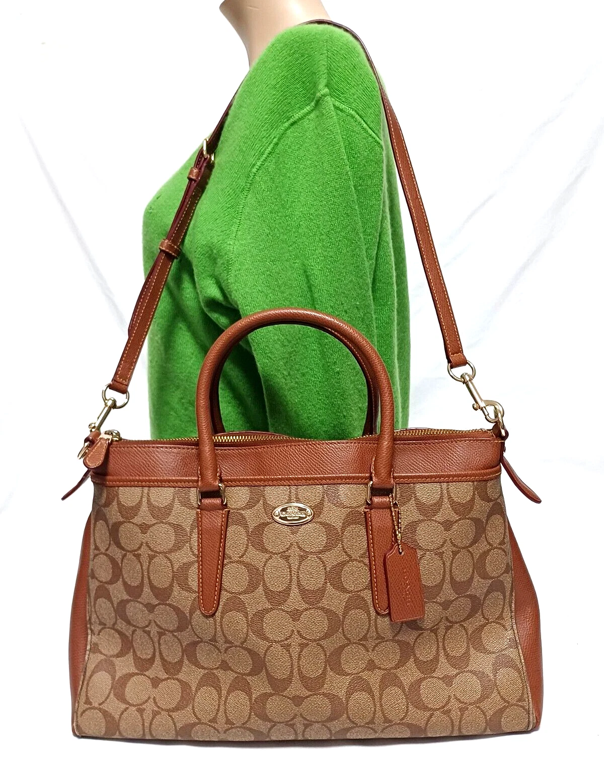 BORSA A TRACOLLA COACH MORGAN SIGNATURE IN PELLE E TELA RIVESTITA F34617