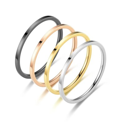 #ad 1mm Thin Plain Silver Gold Plated Stainless Steel Wedding Ring Band Size 3 10 $3.84