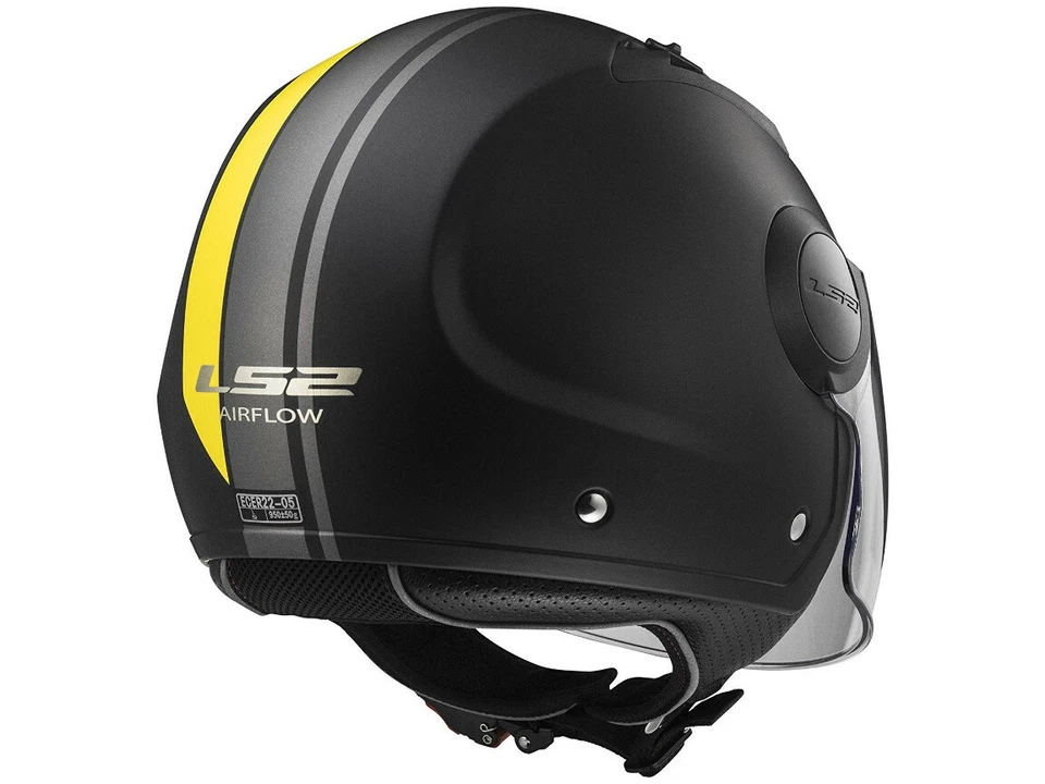 LS2 Jet Helmet OF562 Airflow Metropolis Black Yellow Matte Motorcycle From Hptt - Image 3 of 4