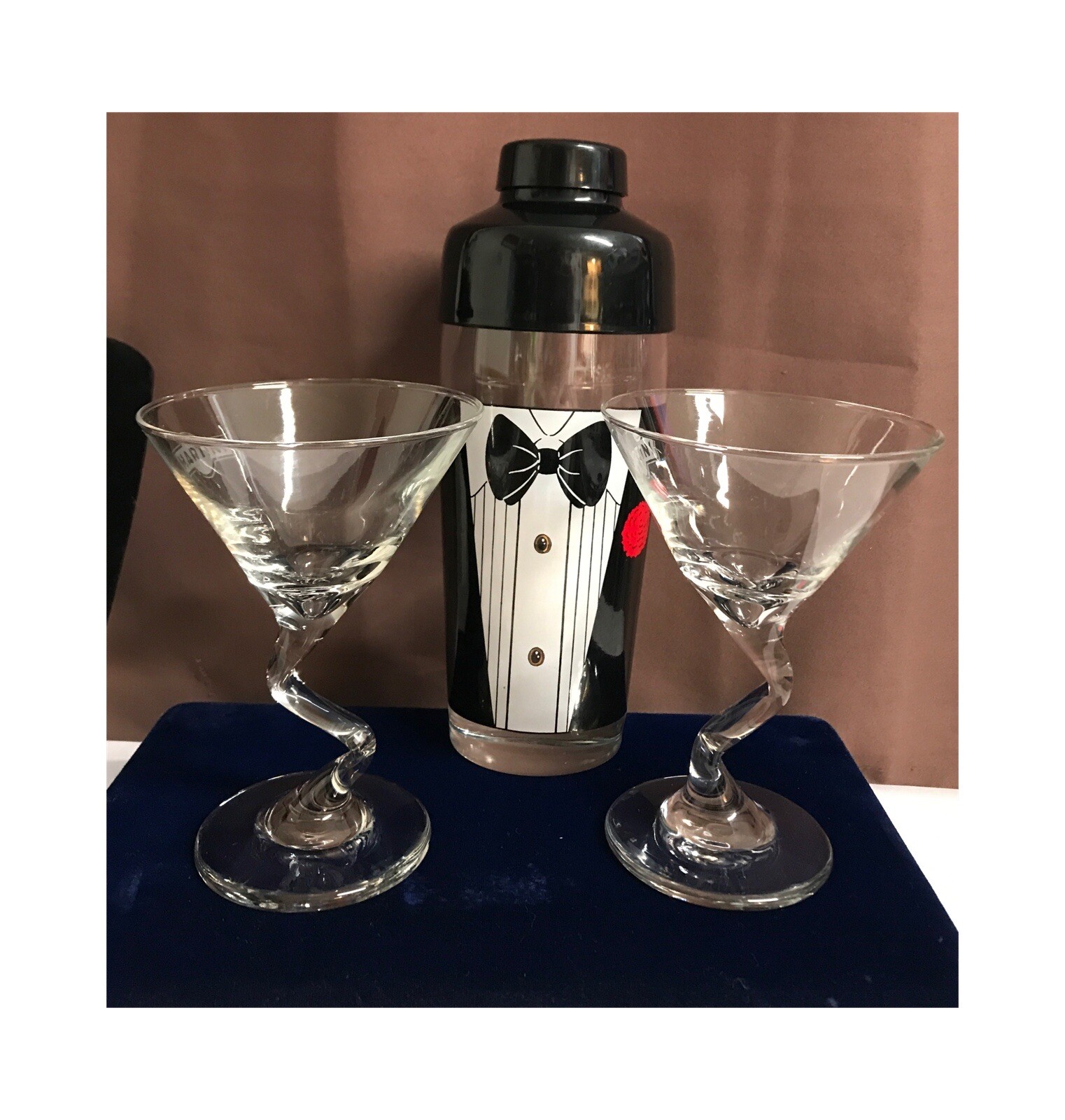 Vintage Libbey Martini Glasses Z Stem & Per Alimenti Cocktail Shaker w