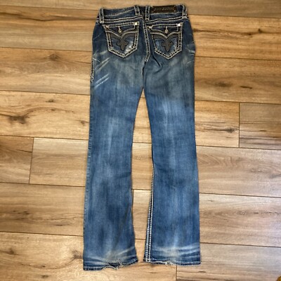 Rock Revival Ena Boot Cut Flare Jeans Dark Blue Denim Women's