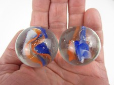 2 BOULDERS 35mm RED,WHITE,BLUE 6 Vane CATS EYE Marbles glass ball Clear HUGE