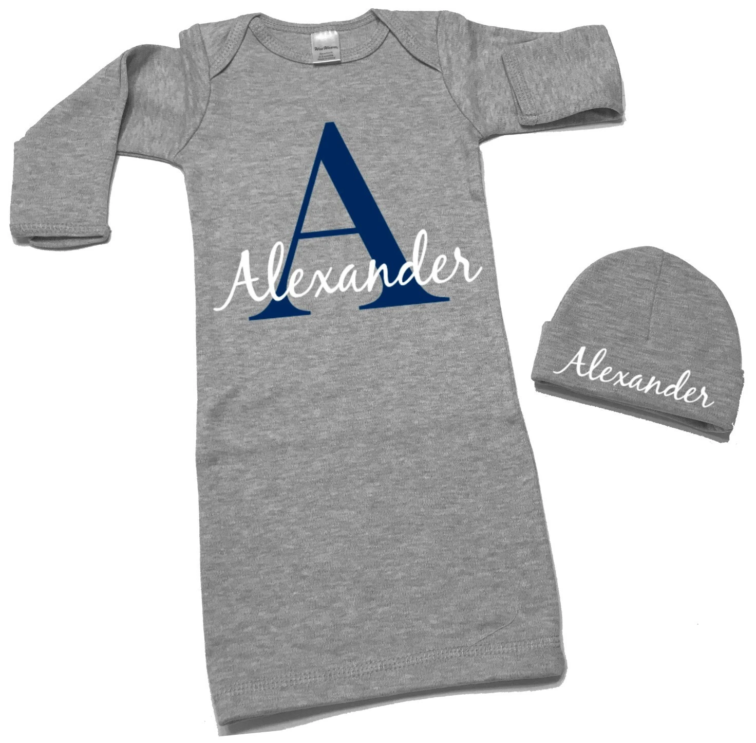 Monogram Personalized Newborn Baby Gown & Hat, Layette Set, Take me Home outfit