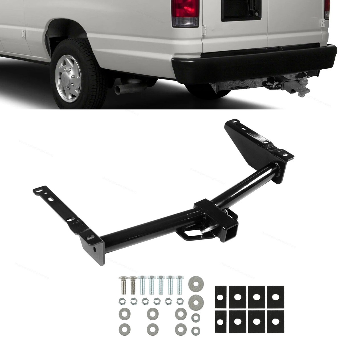 CURT 13055 Class 3 Hitch, 2 Receiver, Select Ford E150, E250, E350 (Round Tube Frame