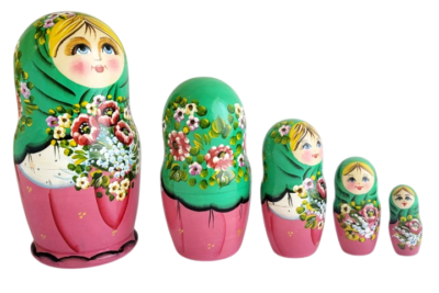 Poupées Russes Matriochka Artisanales – Vertes Et Roses – Svetlova (Russie)