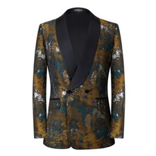 Mens Double-Breasted Suit Blazer Party Dinner Coat Tuxedo Jacket Top Wedding