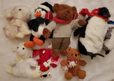 Holiday Plush Stuffed Animal Lot of 7 Christmas Bear, Penguins, Easter Bunny