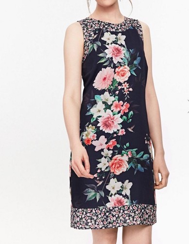 Wallis Navy Floral Print Shift Dress UK 