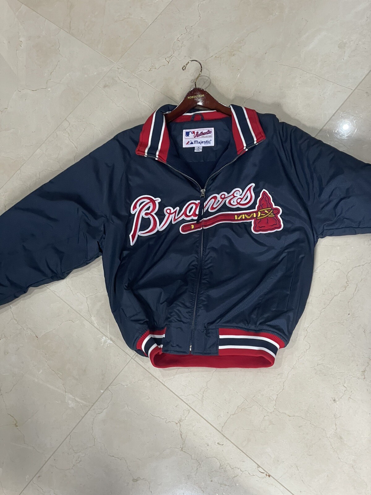 Vintage Majestic Windbreaker Jacket M    Atlanta Braves MLB Baseball Blue Zip