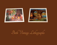 2 Vintage Lithographs, Cruells, Fruit Still Life, Bridge, Fine Art, Art Lot