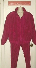 VINTAGE 80s 90s Womens Sweats Track Silk Hot Pink 2 Pc Set Pants Jacket Sz S-M-L