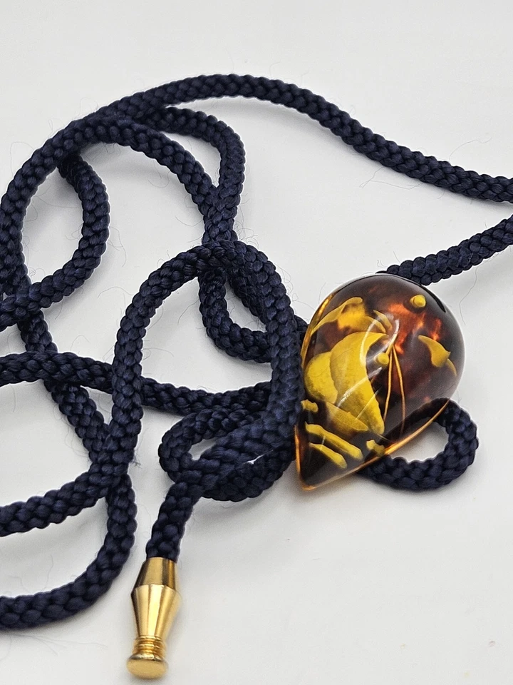 Vintage Amber Lucite Reverse Carved Sail Boat Rope Bolo Tie - Image 2 of 4