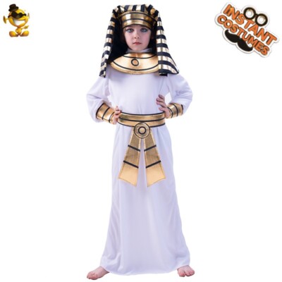White Egypt Pharaoh King Costume for Boys Cosplay  Outfits Headpiece, Robe, Coll