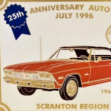 1996 Scranton Antique Auto Car Show AACA 1968 Chevelle Pennsylvania Plaque