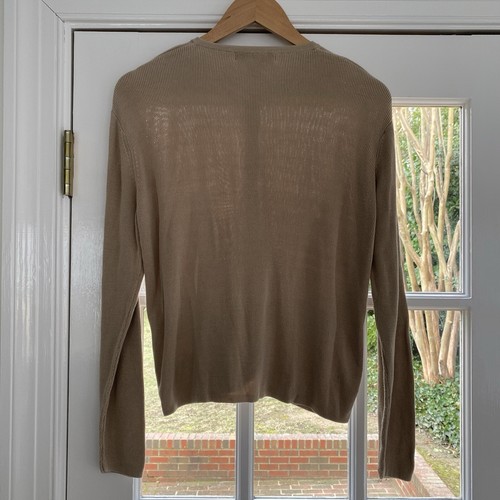 Vintage Stephanie Andrews Cardigan Sweater Oatmeal Taupe Beige 100% Silk Size L - Picture 2 of 7