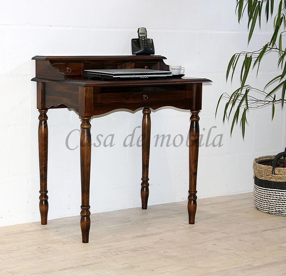 Massivholz Sekretär braun kolonial nussbaumfarben Damen PC Tisch Schreibtisch - Bild 3 von 4