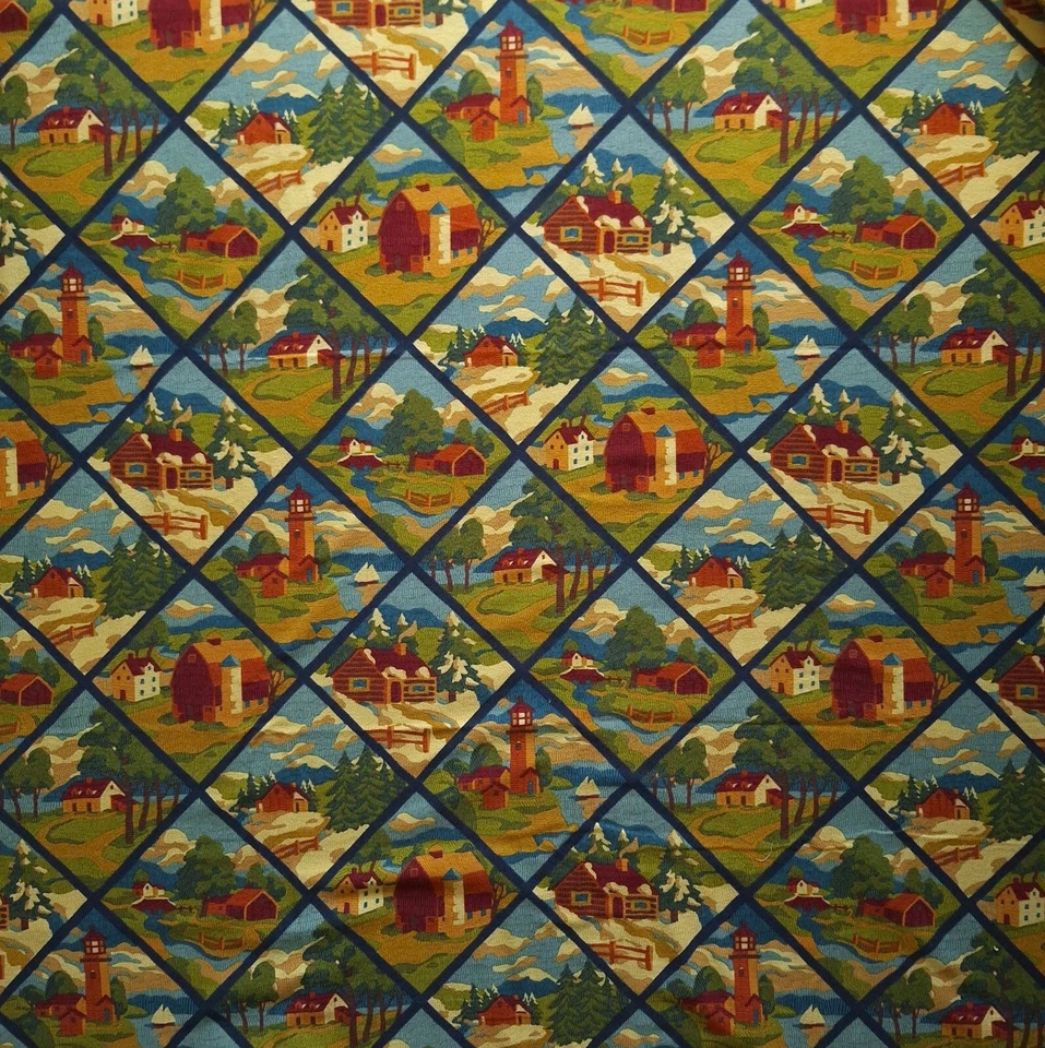 Landscape Tiles Cotton Fabric 2 YD Katie Hall Andover American Folk Art Museum - Image 2 of 4