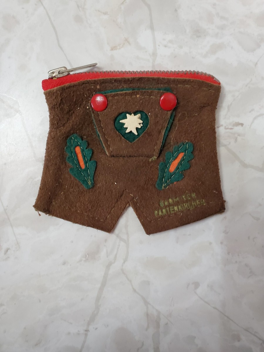 VINTAGE REAL LEATHER LEDERHOSEN ZIPPER COIN PURSE GERMANY SOUVENIR