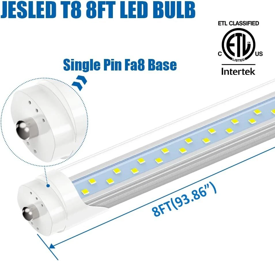 16 PIEZAS 8 PIES LED Shop Bombillas 5000K FA8 Pin Único 50W T8 8' Tubo LED Luz ETL Foto 2 de 4