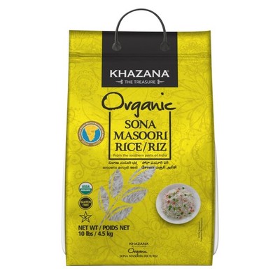 Organic Sona Masoori Rice by Khazana in 10 lb Bag - Aromatic and Flavorful In...