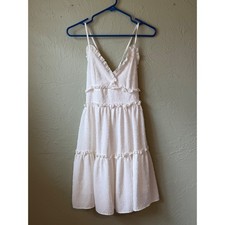 SHEIN White Swiss Dot Tiered Mini Dress Ruffle V-Neck Adjustable Straps Size 2