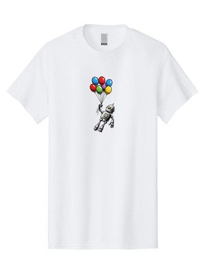 Floating-Robot-With-Balloons Mens Graphic Tee, 100% Cotton, Casual Summer Wear