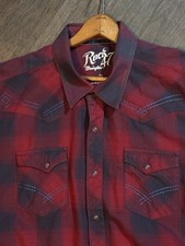Rock 47 by Wrangler Western Pearl Snap Shirt Mens XL Red Black Shadow Plaid