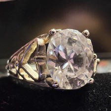 Vintage Sterling Silver Filigree Ring w/ Large Clear Stone Sz 9.75 Art Deco