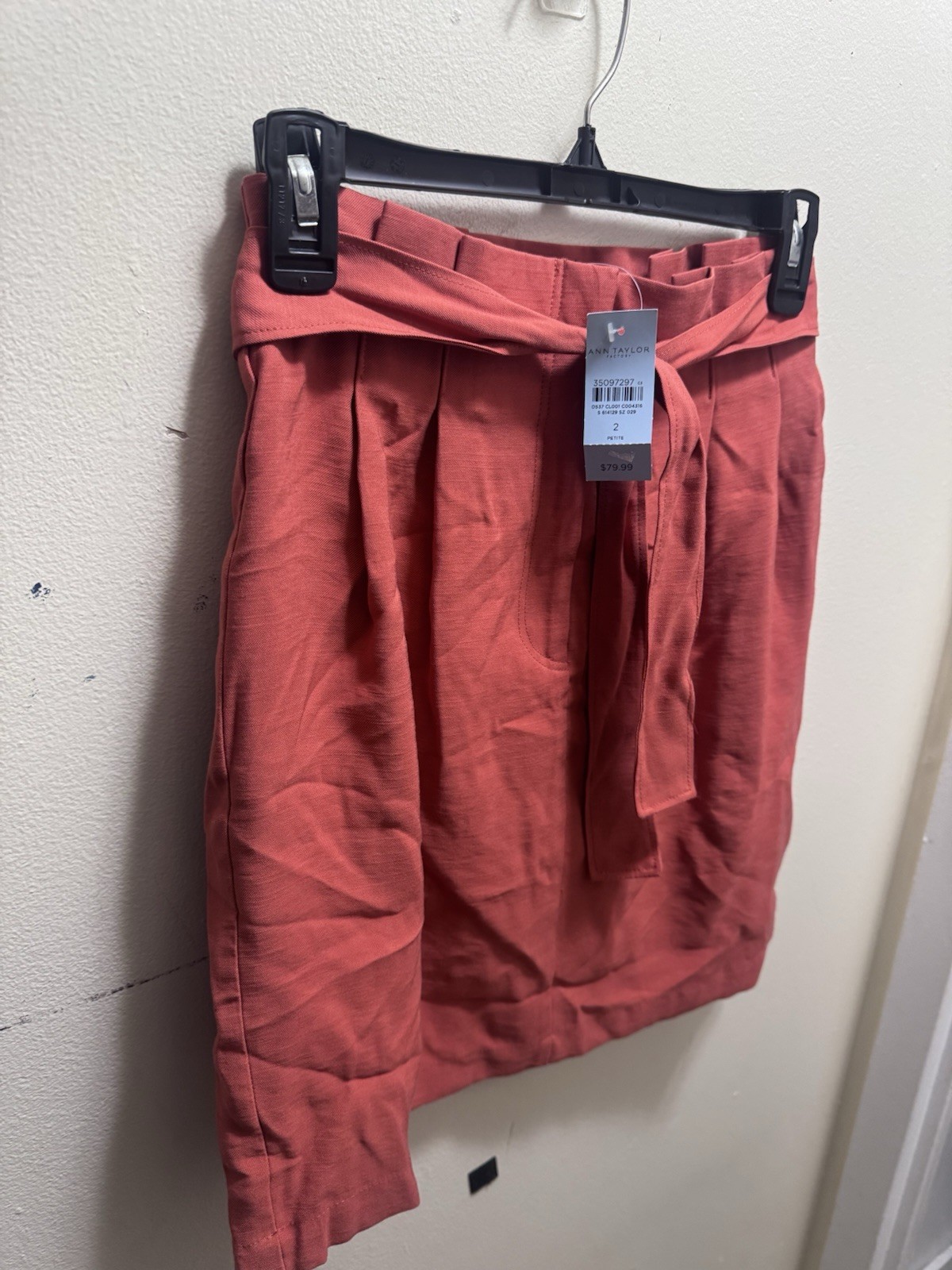 Ann Taylor Factory Coral Paperbag Waist Pencil Skirt with Tie size 2P