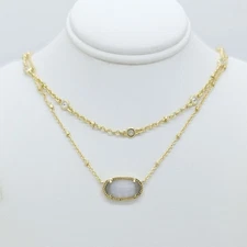 Kendra Scott Elisa Gold Crystal Multi Strand Necklace in Slate Cat's Eye Stone