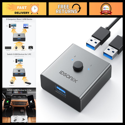 USB 3.0 Switch 2 Computers Share 1 Device | Bi-Directional 5Gbps for Printers, K
