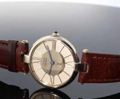 Auth. Must de Cartier Quartz Silver GP Ladies Wrist Watch FIXER N/R