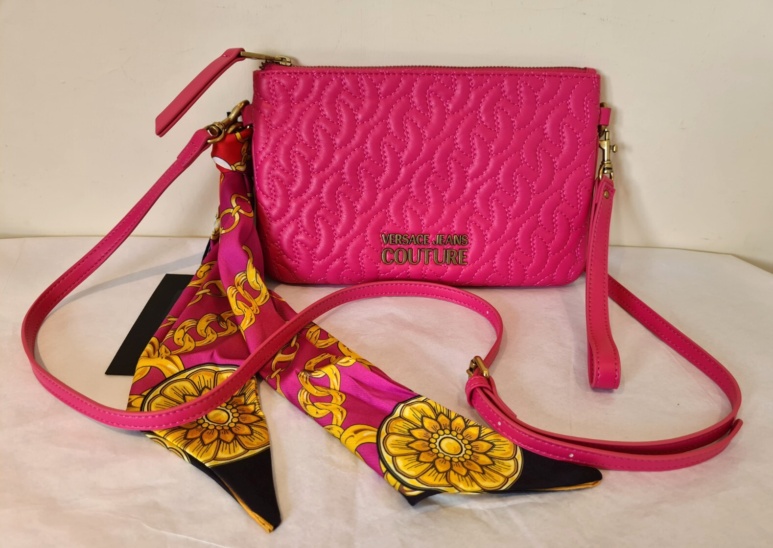Versace Jeans Couture Quilted Clutch Bag Couture Scarf Shoulder Wrist Strap New