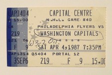 CAPITALS VS PHILADELPHIA FLYERS TICKET STUB 4-4 1987 CRAIG BERUBE ROOKIE LG YEAR
