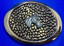 Unique Horse Head Centerpiece Textured Metal Western Cowboy Belt Buckle