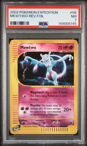 2002 POKEMON EXPEDITION #56 MEWTWO-REVERSE FOIL PSA 7