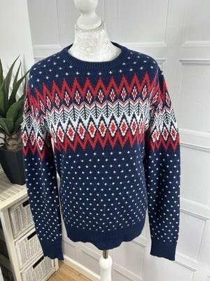 Esprit Isländischer Fairisle Pullover UK Small Brustumfang 34ins Marineblau Rot Weiß