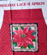"Holiday Lace" Red Cotton Full Apron Fabric Panel Easy Cut & Sew  NEW