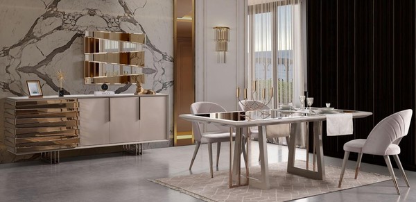 Luxus Essecke Essgruppe Esszimmer Esstisch StüHle Beige Holz Set 8Tlg-image