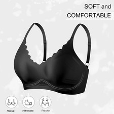 Women Seamless Wireless Bra Soft Comfort Push Up No Underwire Bralette Black