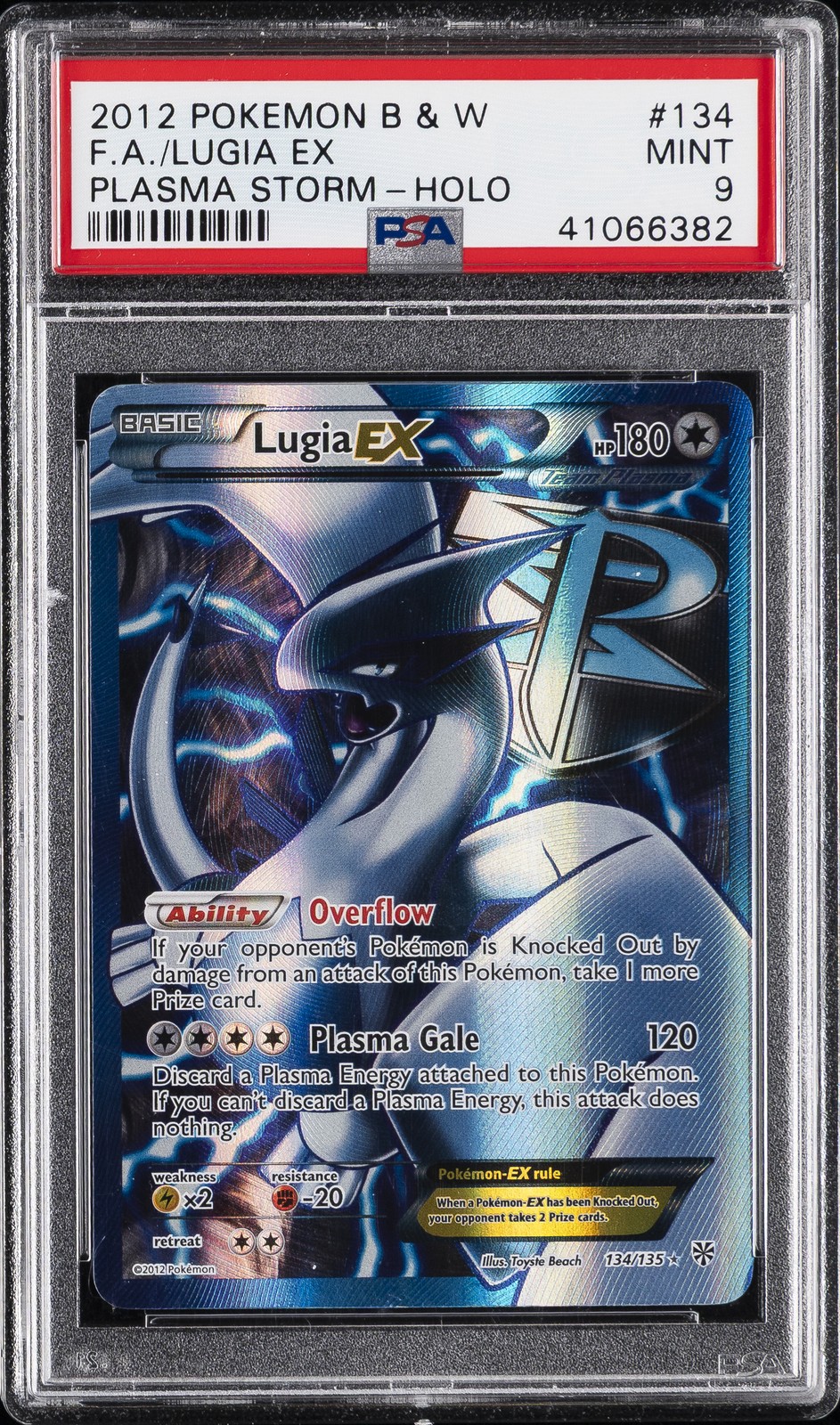 2013 POKEMON B&W PLASMA STORM #134 FULL ART/LUGIA EX PSA 9