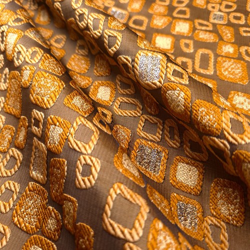 GOLD BRONZE GEOMETRIC BROCADE FABRIC METALLIC ABSTRACT SQUARES 56" BY THE YARD - Picture 5 of 9