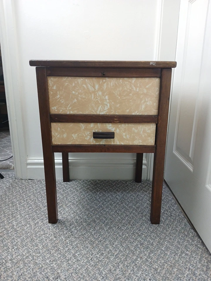 Vintage 1950s Wooden Open Top Table Cupboard Sewing Box Jewellery Draw Storage - Image 2 of 4