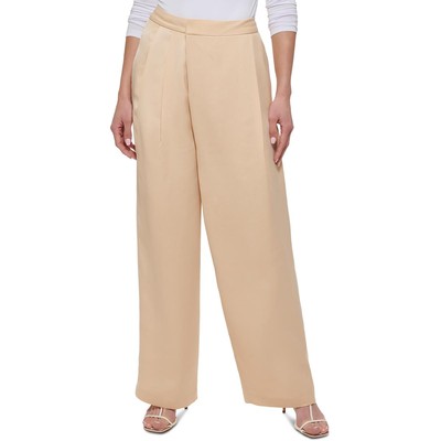 DKNY Womens Tan High Rise Pleated Workwear Wide Leg Pants Trousers 12 BHFO 7177