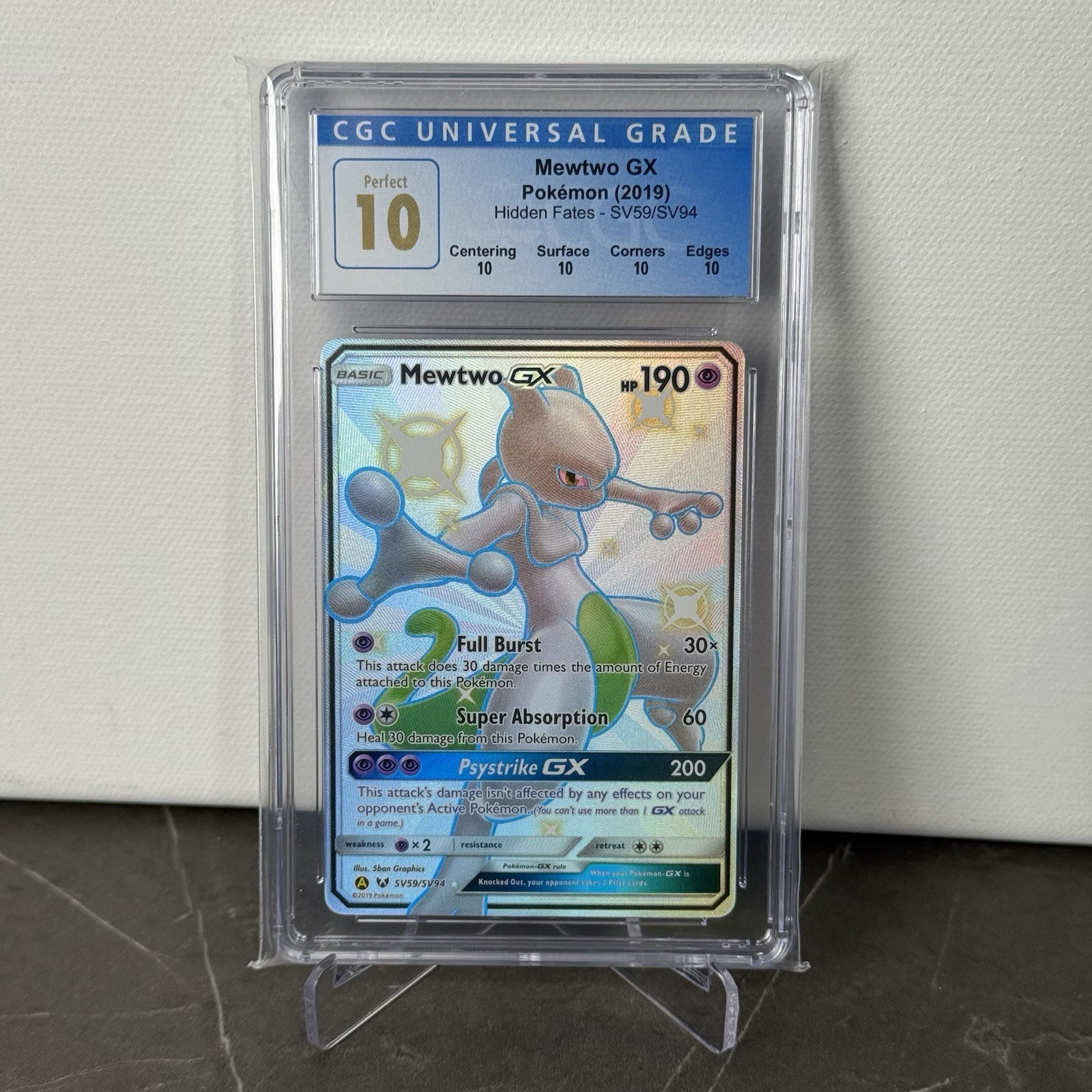 2019 Pokemon Trading Card Game TCG Hidden Fates Mewtwo GX SV59 CGC 10 PERFECT