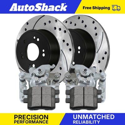 Rear Coated Disc Brake Rotors with Pads + Calipers for Honda Accord 2.4L