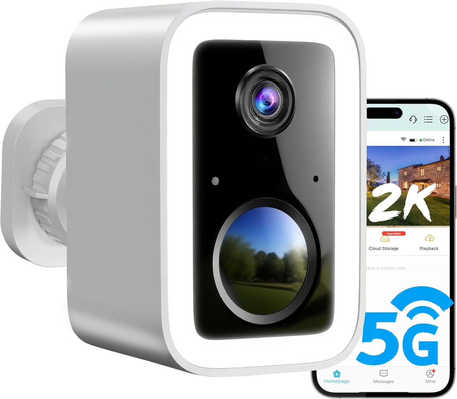 Wireless Outdoor, Free Cloud Storage, Integrated Spotlight &